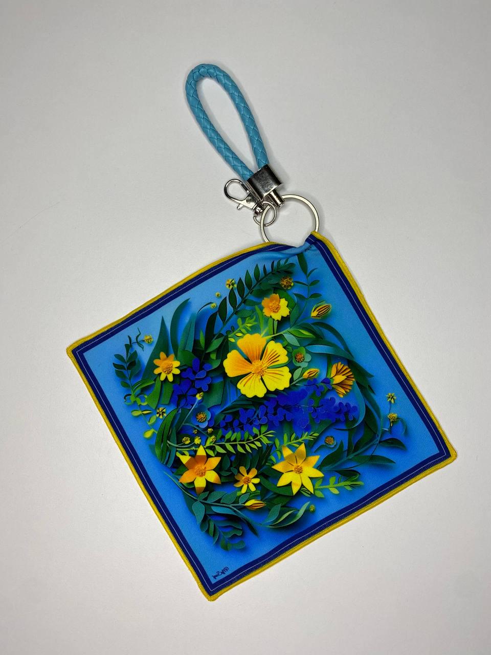 Брелок-платок дизайнерский My Scarf Цветы Желто-голубой (31913347)