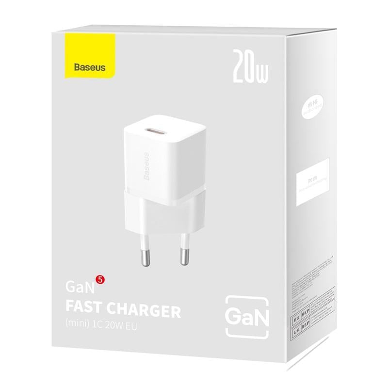 Зарядний пристрій мережевий для Baseus GaN5 Fast Charger mini 1C 20W EU White (CCGN050102)