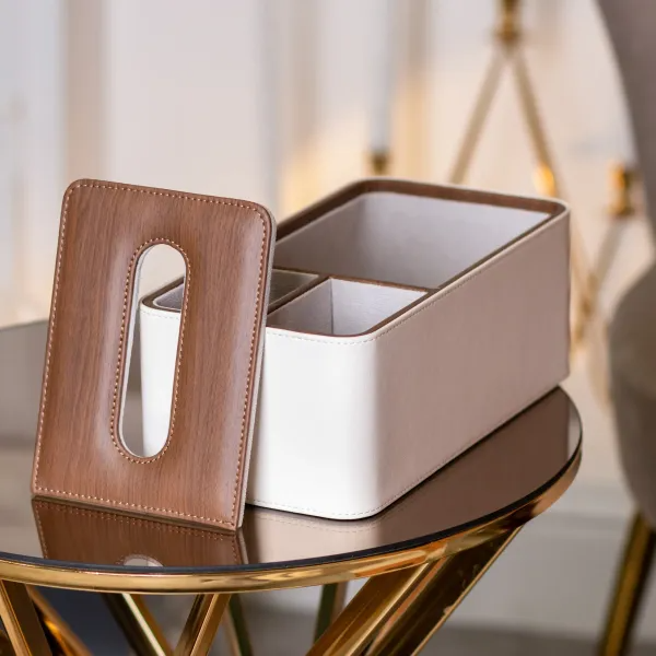 Салфетница-органайзер из эко-кожи для дома и кафе 3 отделения Белый/Коричневый - фото 7