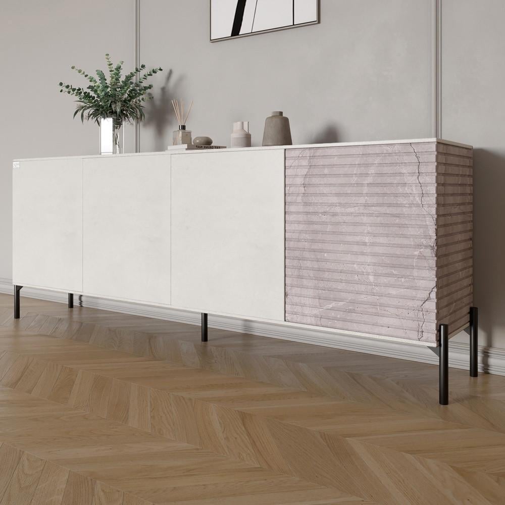 Комод в гостиную на черных металлических ножках Lion Грей 204x38x76,5 см Бетон Style/Камень (Lion-042615)