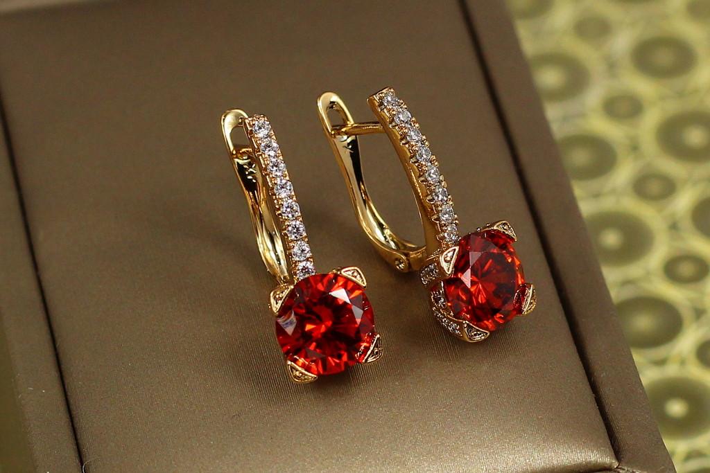 Серьги Xuping Jewelry Свет в окне с красным камнем 2,2 см Золотистый (2268248730)