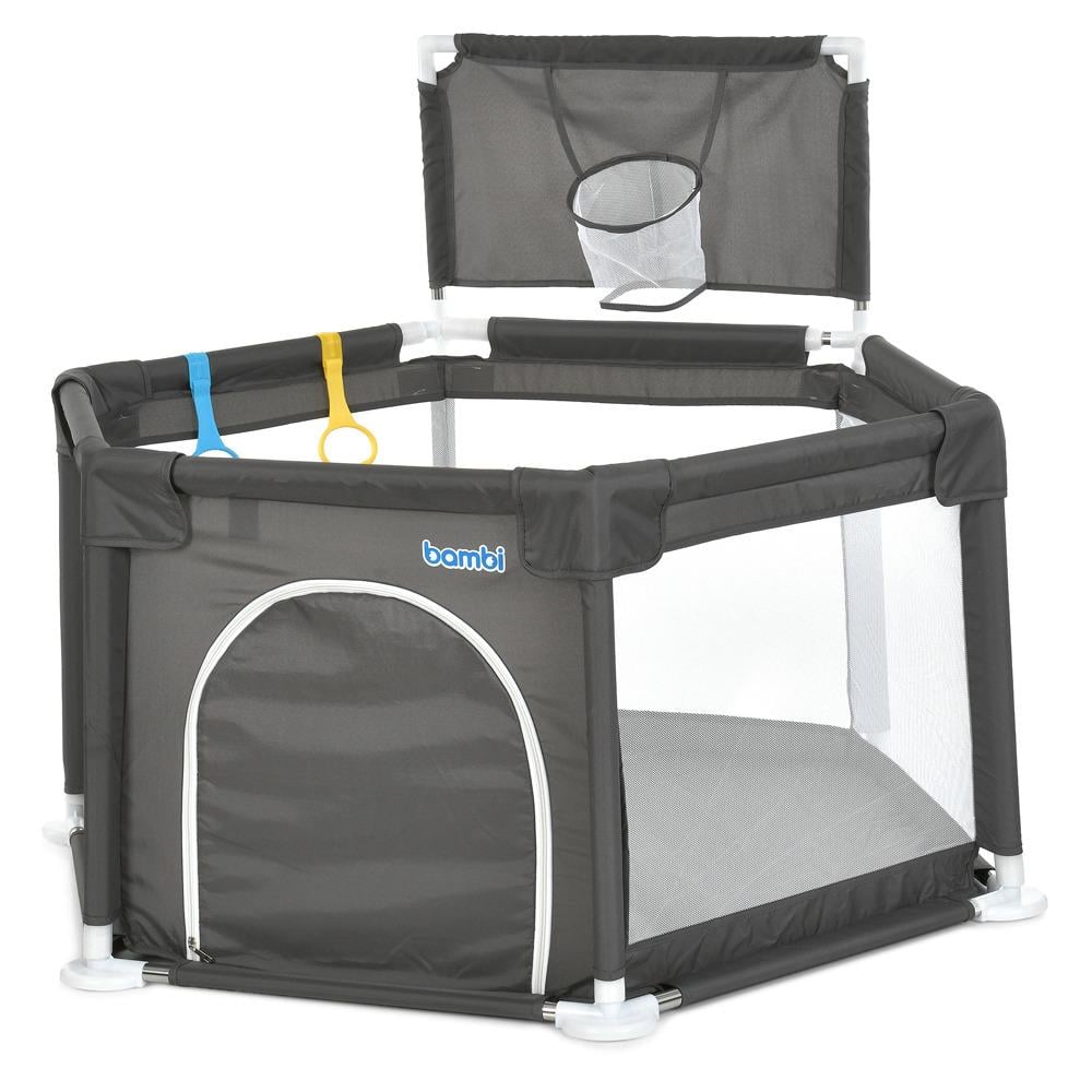 Манеж Bambi MR 1340-G на застежке-молнии две ручки для поддержки малыша Oхford 150D Черный - фото 2 Манеж Bambi MR 1340-G на застежке-молнии две ручки для поддержки малыша Oхford 150D Черный - фото 2