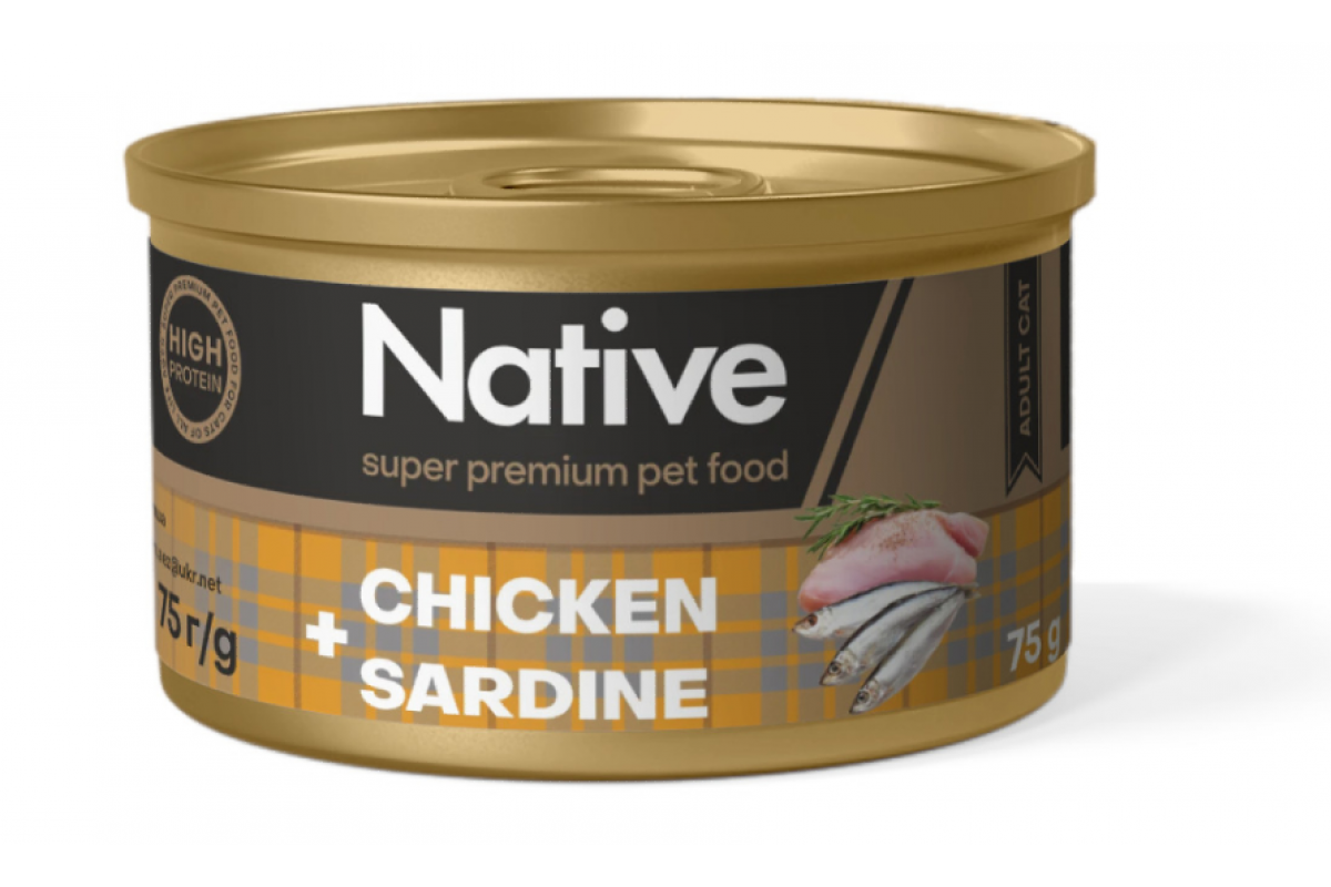 Корм для котів натуральний консервований NATIVE з куркою і сардиною 75 г (2644182351)