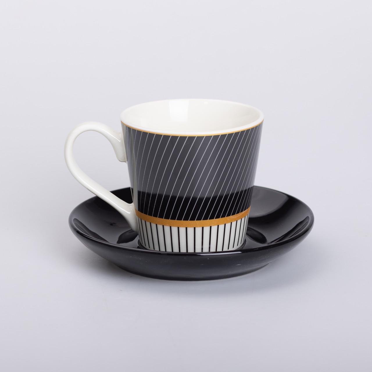 Чашка керамическая с блюдцем для чая и кофе Диагональная полоска 200 мл - фото 1 Чашка керамическая с блюдцем для чая и кофе Диагональная полоска 200 мл - фото 1
