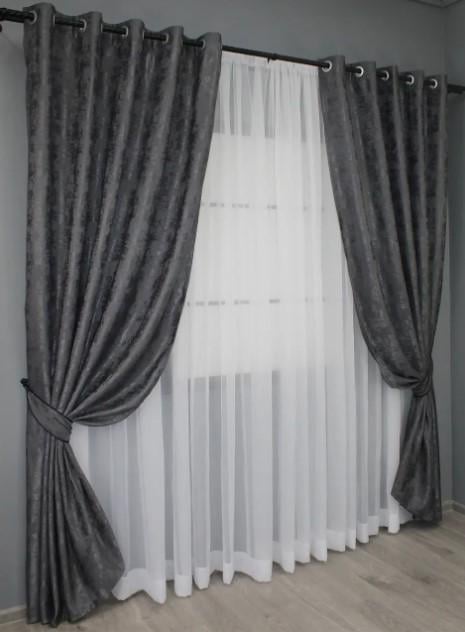 Штори на люверсах SULTAN YL жаккард 1,5х2,5 м 2 шт. Графітовий (1211ш) - фото 3 Штори на люверсах SULTAN YL жаккард 1,5х2,5 м 2 шт. Графітовий (1211ш) - фото 3