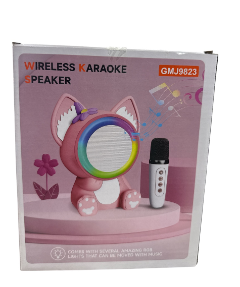 Караоке GMJ 9823 1 мікрофон режими підсвічування акумулятор Bluetooth слот для TF Card USB-type-c кабель USB-роз’єм AUX-роз’єм зміна голосу