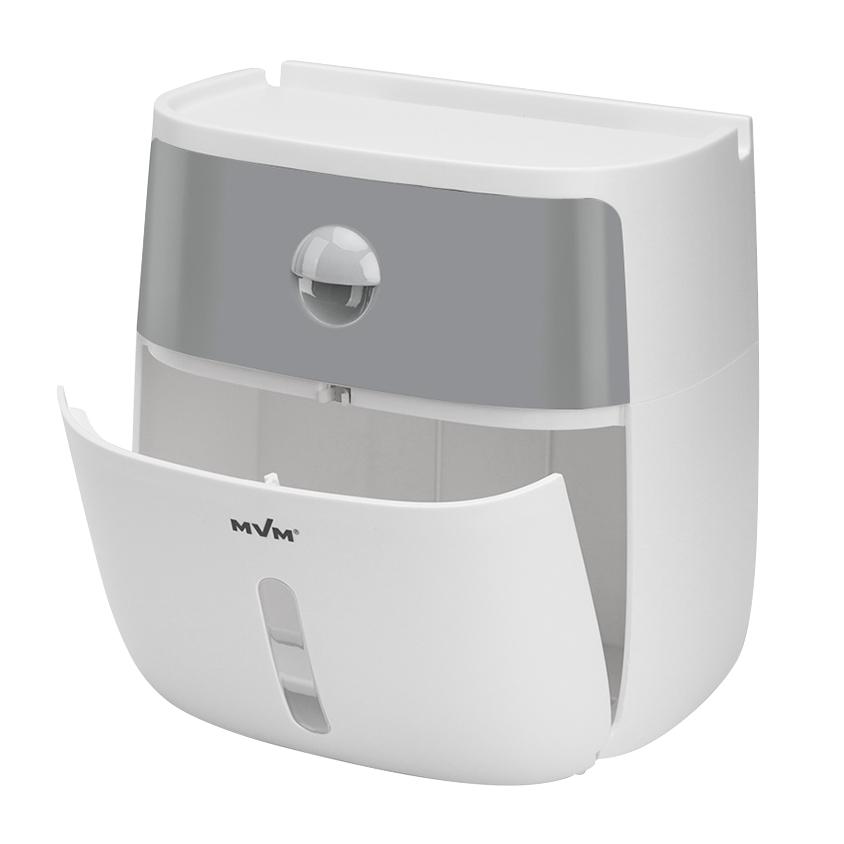 Держатель для туалетной бумаги MVM BP-16 white/gray с крышкой Серый (211142) - фото 3
