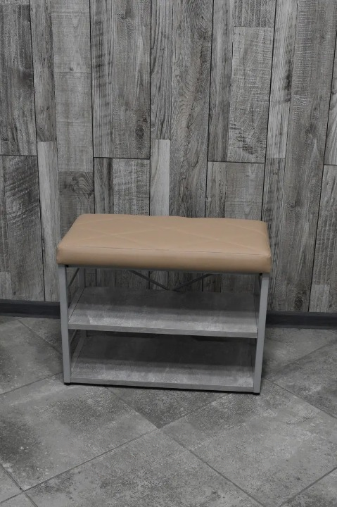 Банкетка для взуття металева з м'яким сидінням 32х47х60 см Бежевий/Сірий (2588063615)