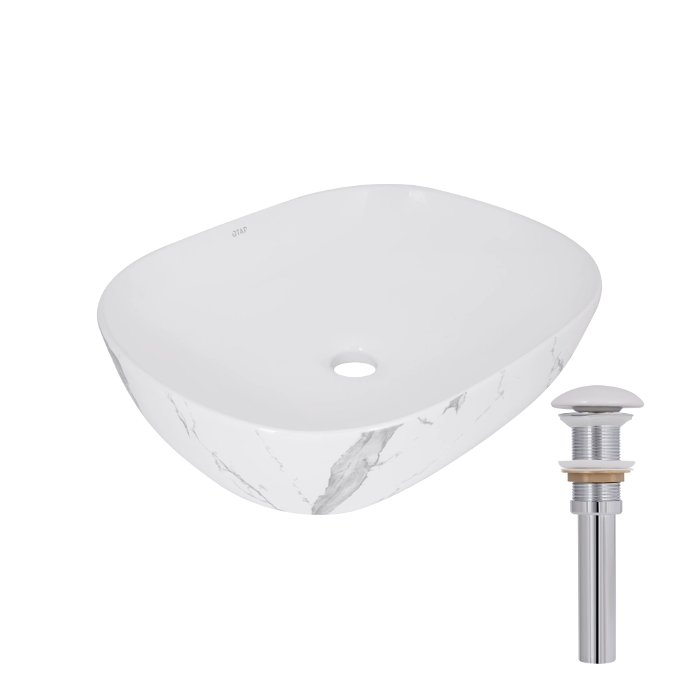 Раковина накладная Qtap Aquarius 470х380х120 мм прямоугольная с донным клапаном Marble (49782)