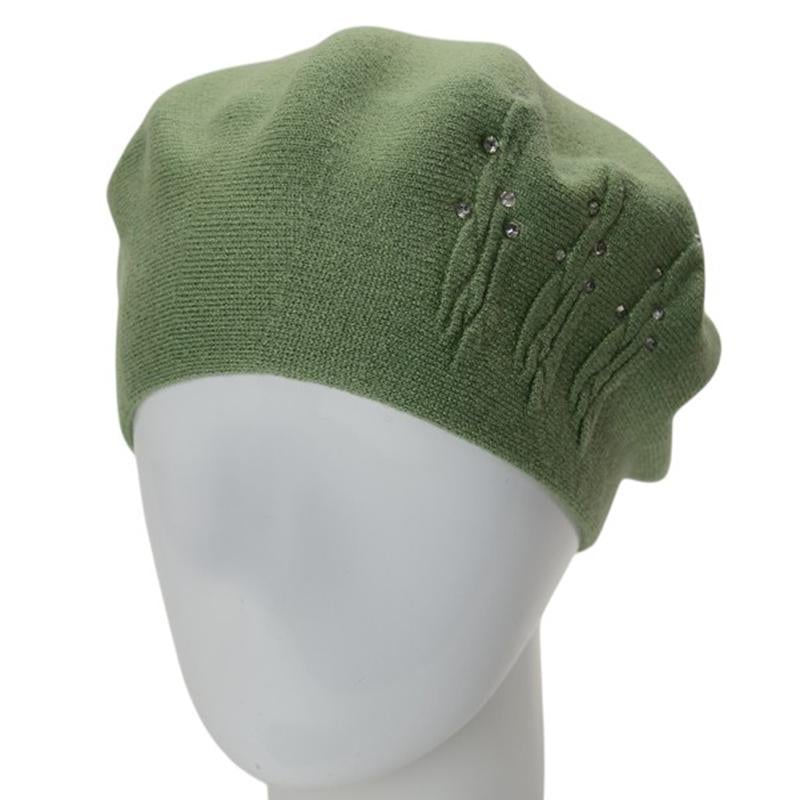 Берет жіночий подвійний Novita Перо віскозний L/57-58 Оливка (276186)