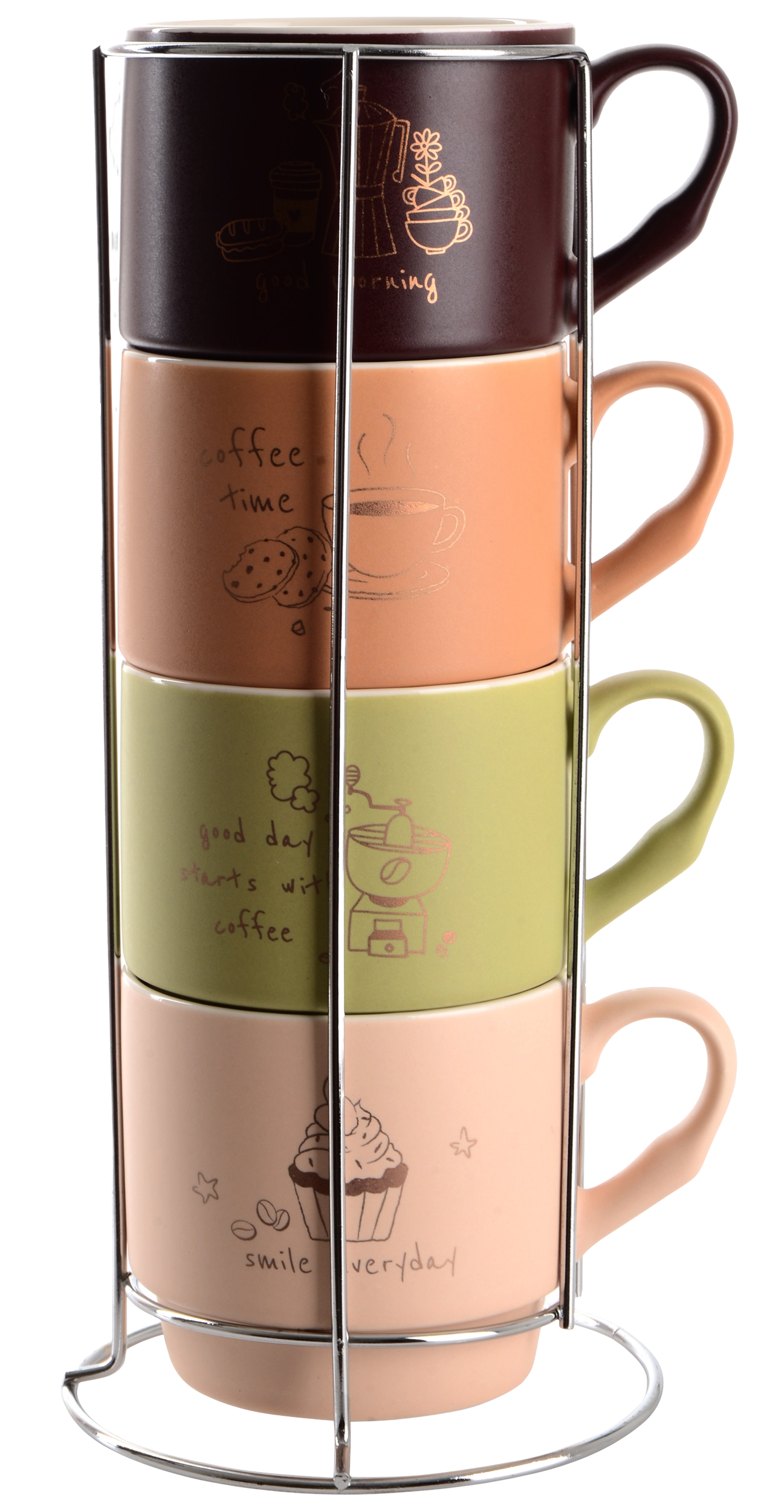 Набір чашок Limited Edition MORNING COFFEE 4Х на металевій підставці 340 мл (UG-B248-E0963)