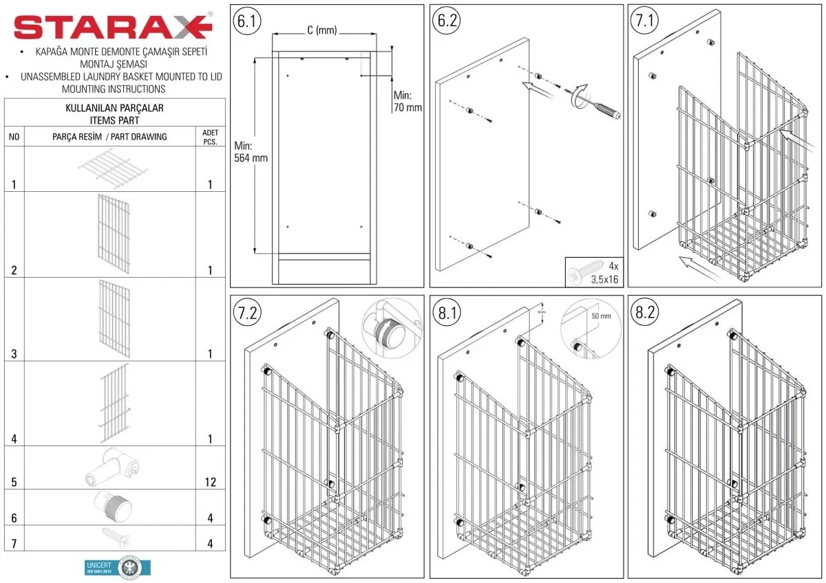 Кошик для білизни Starax із тримачем 450 мм Хром (S-8124-C) - фото 3 Кошик для білизни Starax із тримачем 450 мм Хром (S-8124-C) - фото 3