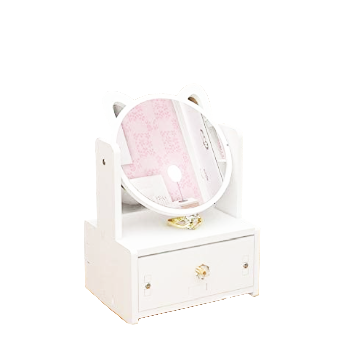 Настольный органайзер для косметики SUNROZ Cute MakeUp Storage Box с зеркалом 17х13х20 см Белый (SUN8805)