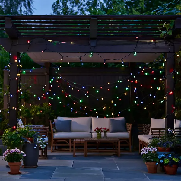 Гирлянда нить уличная 500 LED 50 м на солнечной батарее черная нить с пультом ДУ Разноцветный