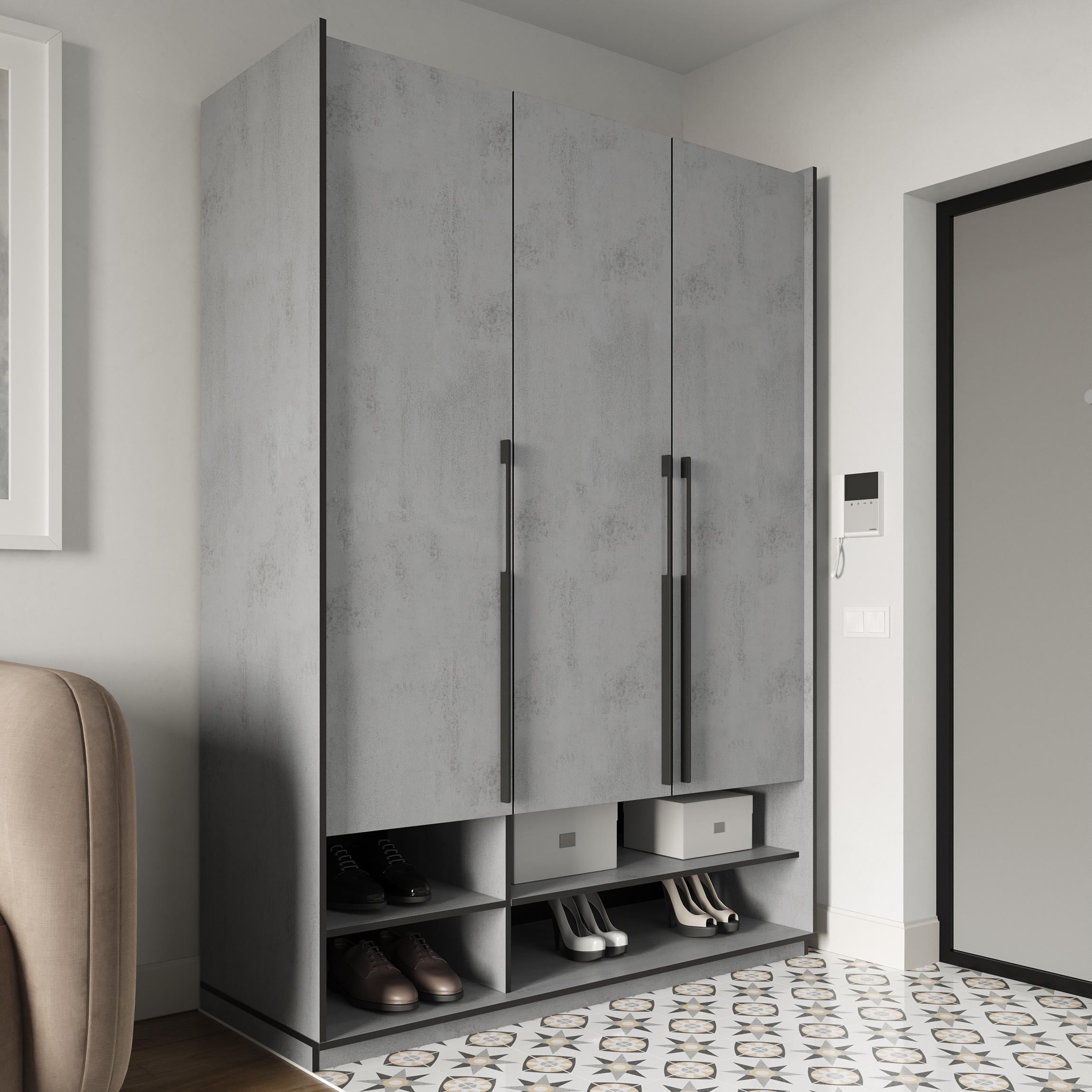 Шафа Moreli Ramo R-0006 зі штангою та шухлядами 1484x2100x570 мм Бетон тефра (mo-R0006-tefrabeton-sh)