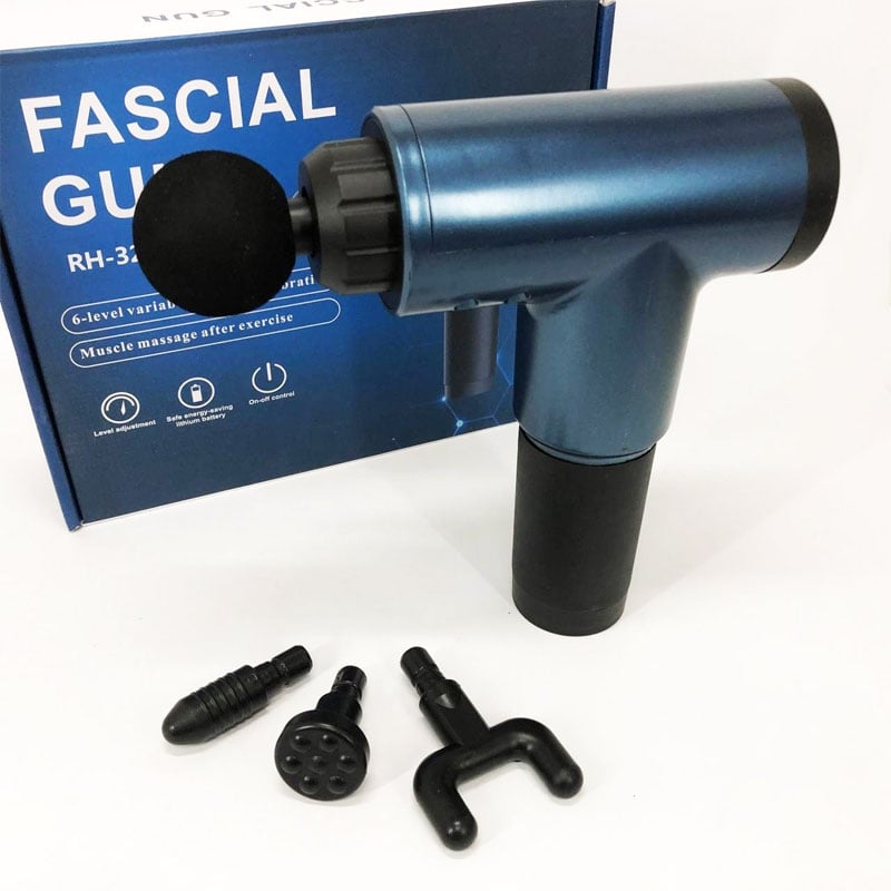 Масажер акумуляторний ручний Fascial Gun KH-320 ударний м'язовий 4 насадки Blue (tf6830) - фото 11