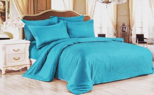 Комплект постельного белья Family страйп сатин двуспальный Голубой