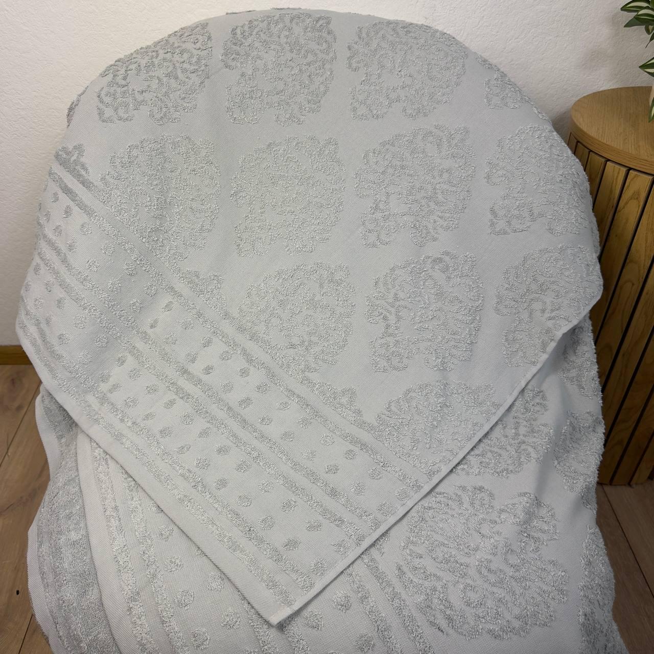 Простыня жаккардовая махровая GM TEXTILE 400 г/м2 150x200 см Светло-серый с бирюзовым (p-400G-150x200-lgrey-m) - фото 2