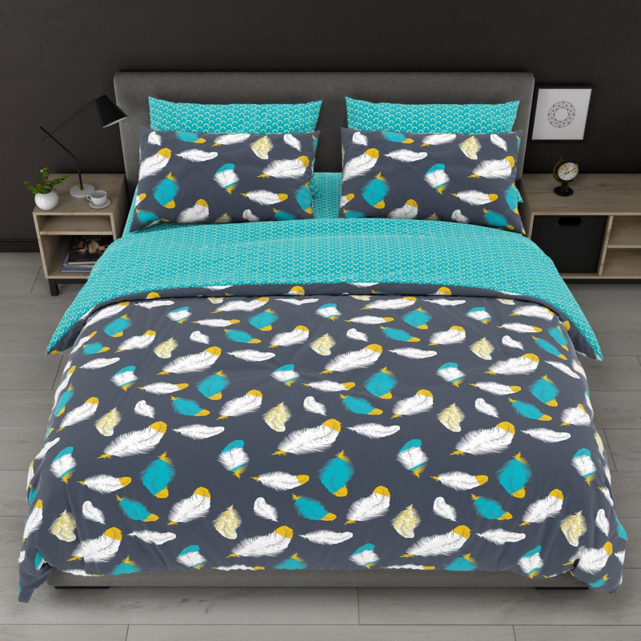 Комплект постельного белья Перья сатин полуторный 150х220 см наволочки 50х70 см (0402н701) Комплект постельного белья Перья сатин полуторный 150х220 см наволочки 50х70 см (0402н701)