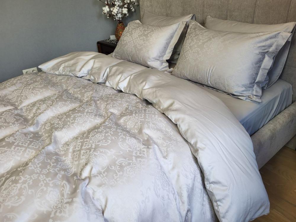 Комплект постельного белья на резинке Мир сатин жаккард Premium семейный/наволочки 50х70/70х70 см Caspe Grey (6103) - фото 4