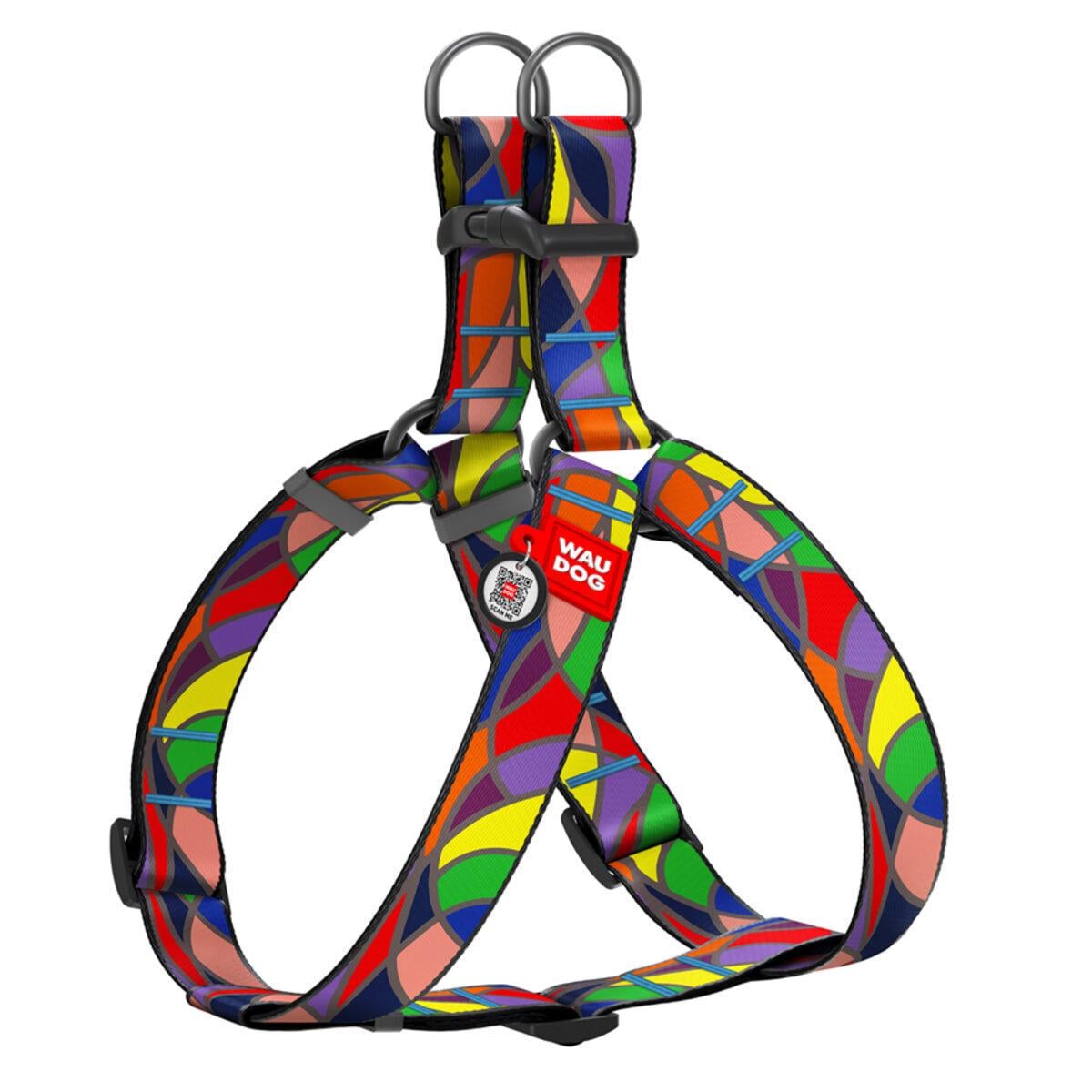 Шлея для собак Waudog Nylon Витраж с QR паспортом/пластиковым фастексом XL 35 мм х 70-100 см (324-0051 Col)