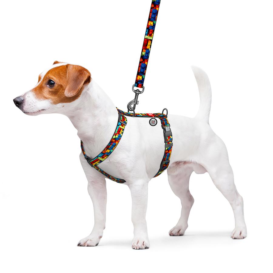 Шлейка для собак с QR-паспортом WAUDOG Nylon Блоки пластиковый фастекс M 20 мм A 38-60 см/B 46-60 см Разноцветный (344-4056) - фото 3