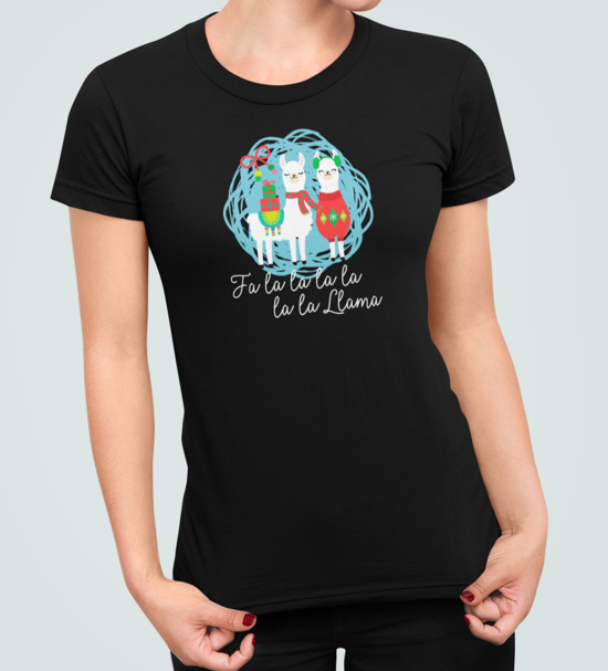 Футболка женская новогодняя Stedman с принтом La La Ламы М Черный (НГ19.1-2)