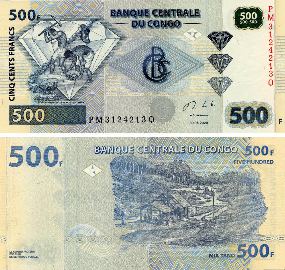 Коллекционная банкнота Демократическая республика Конго 500 франков 2020 UNC PW96D (Б17458)