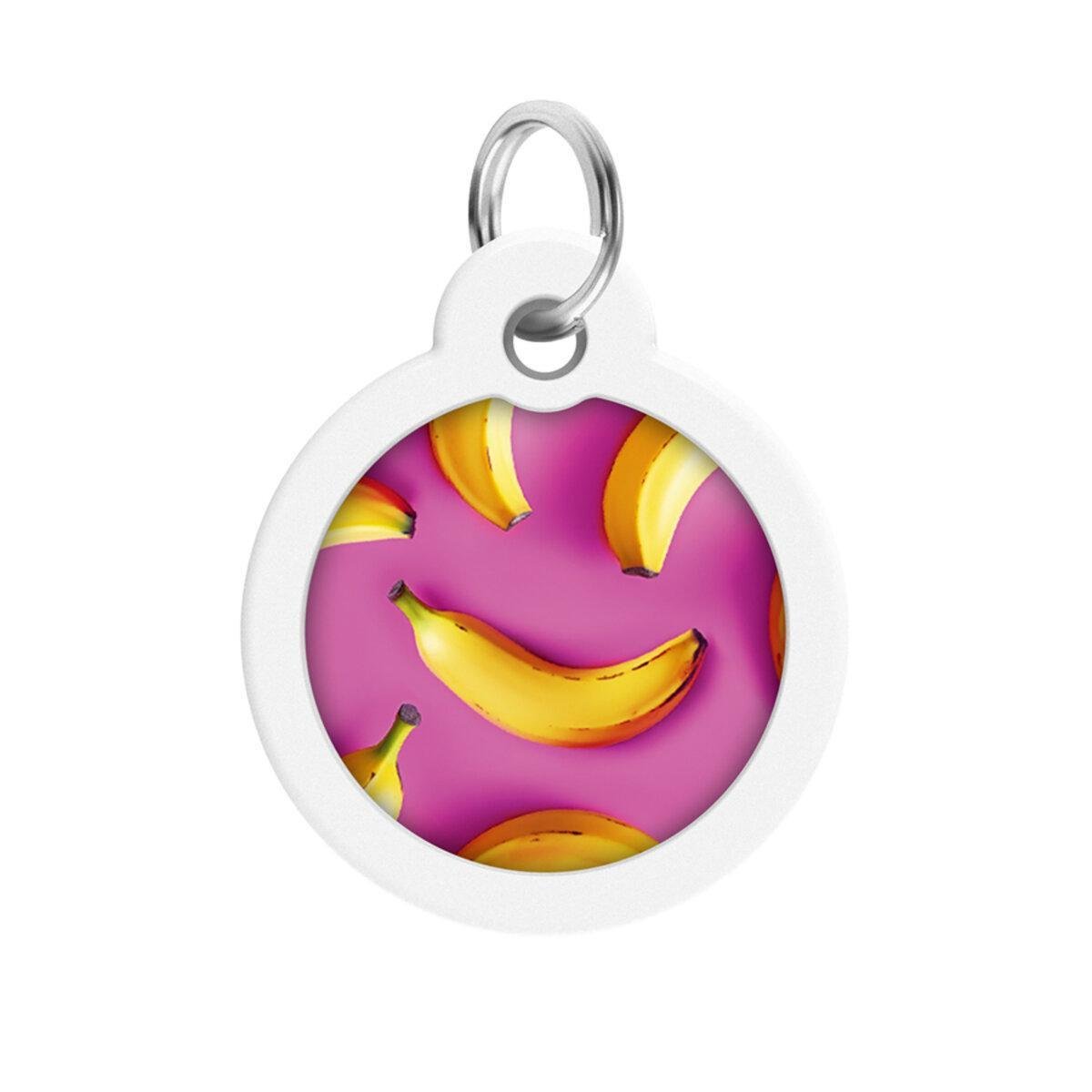 Адресник металлический для собак и кошек Waudog Smart ID Бананы на розовом с QR паспортом круг 30 мм (230-4055 Col)