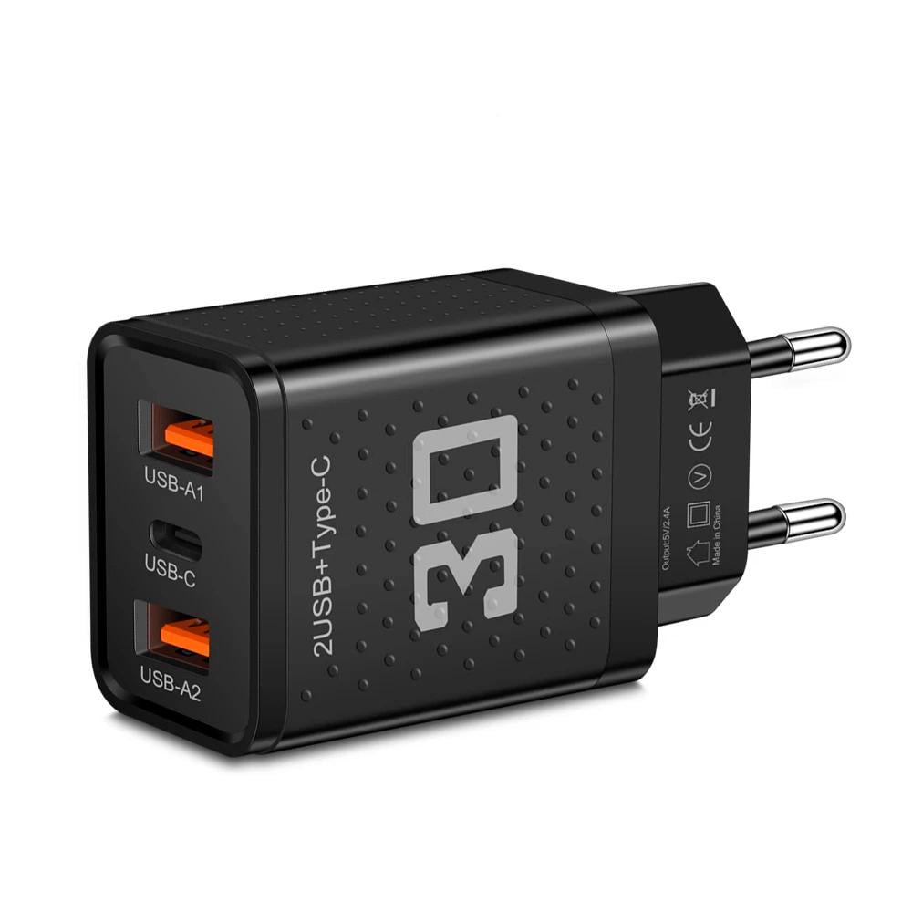 Блок питания для телефона Maerknon 30W 2 USB + 1 Type-C быстрая зарядка PD+QC3.0 (676-2-2222)