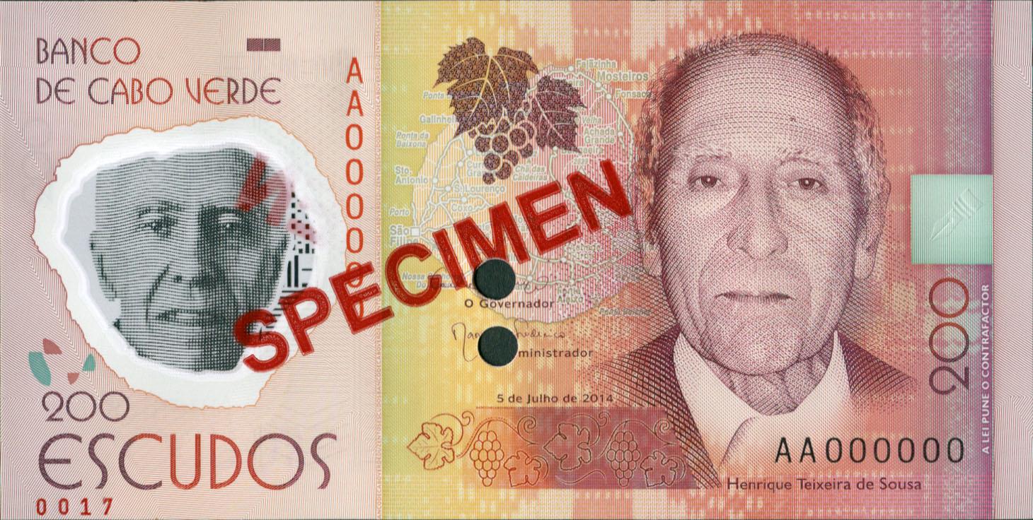 Коллекционная банкнота Кабо-Верде 2014 200 эскудо SPECIMEN P71 UNC