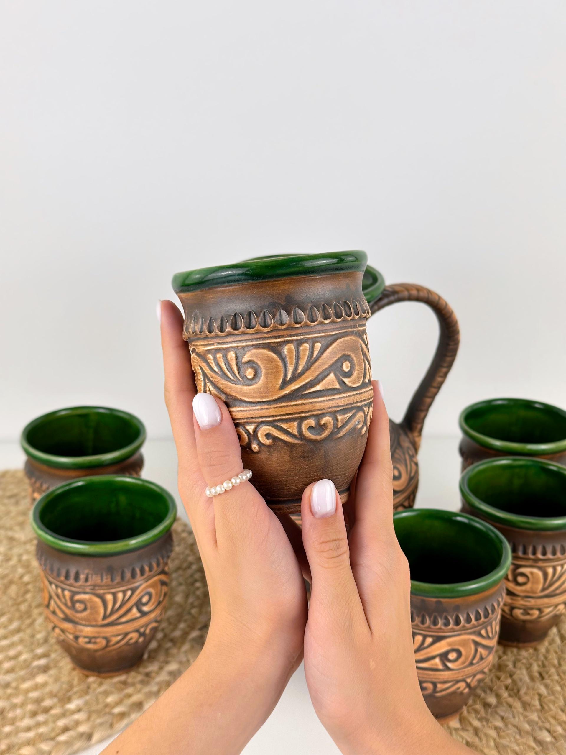 Набір глиняного посуду для узвару Гражда на 6 чоловік Коричневий (17019-28) - фото 2