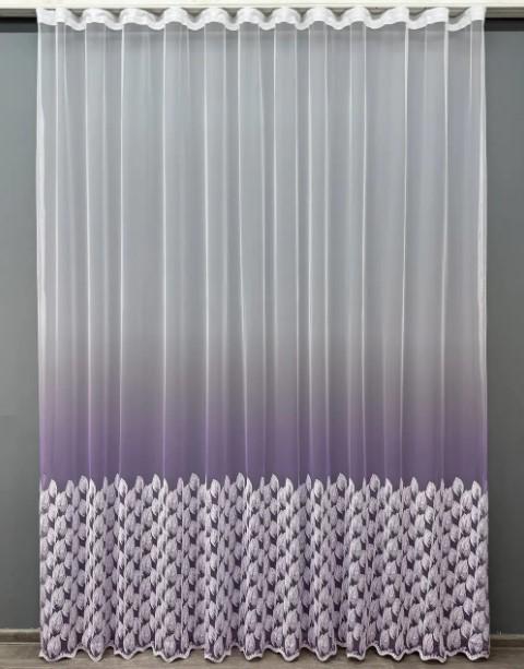 Тюль грек сетка омбре/вышивка Листочки Сиреневый/Белый (1494т)