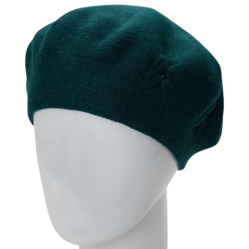 Берет женский двойной тонкой вязки Lirus Баунти с узором и стразами Зеленый