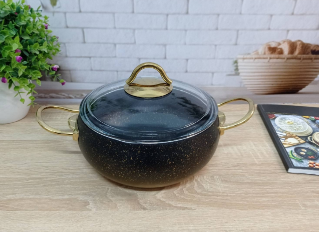 Каструля з кришкою OMS з антипригарним покриттям для газу/без індукціі 2 л Золотий (30654572) - фото 2