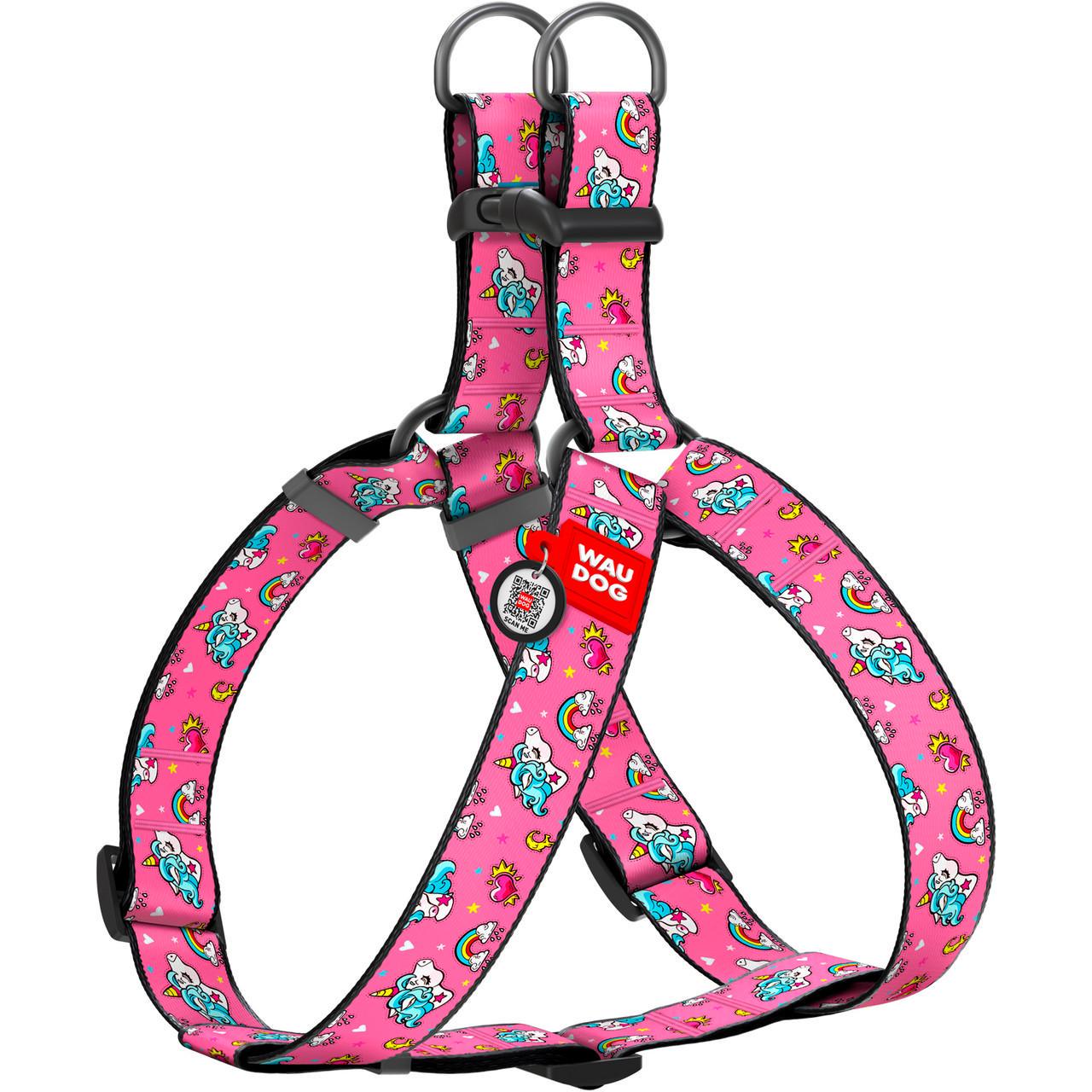 Шлей для собак Waudog Nylon с QR паспортом Единорог пластиковый фастекс XL (324-0013)