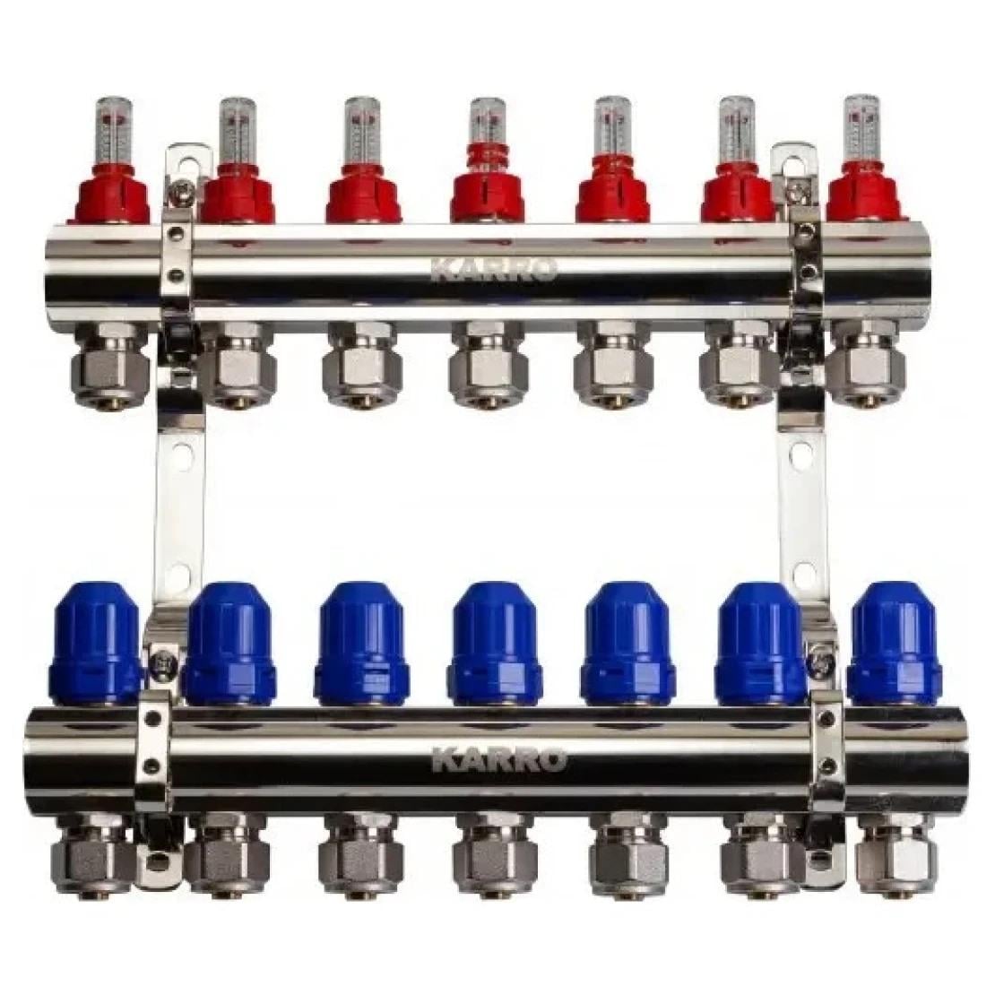 Колектор для теплого пола Karro 1"x3/4" 10 выходов, с расходомерами (KR0450/1)