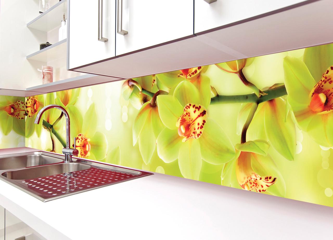 Кухонный фартук Орхидеи тигровые лимонные из самоклеющейся виниловой пленки 60х250 см Желтый