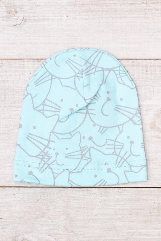 Шапка демісезонна для дівчинки Носи Своє з принтом котиків р. 44/46 Блакитний (14814)