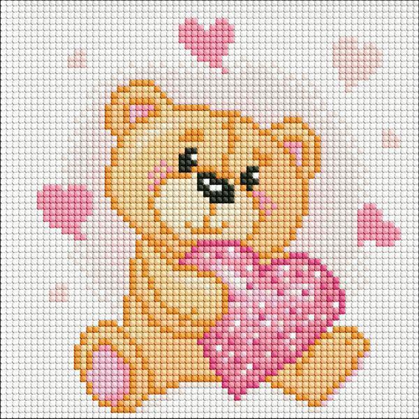 Алмазная мозаика без подрамника Ideyka Маленький мишка с голограммными стразами AB 20х20 см (Id-AMC7882)