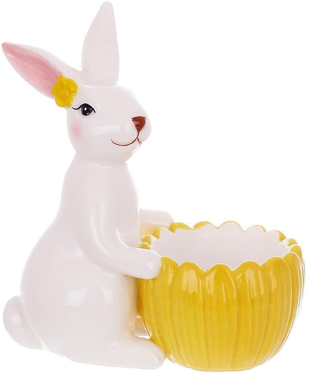 Подставка керамическая для яйца милый кролик 13 см. Белый с желтым. - фото 1 Подставка керамическая для яйца милый кролик 13 см. Белый с желтым. - фото 1