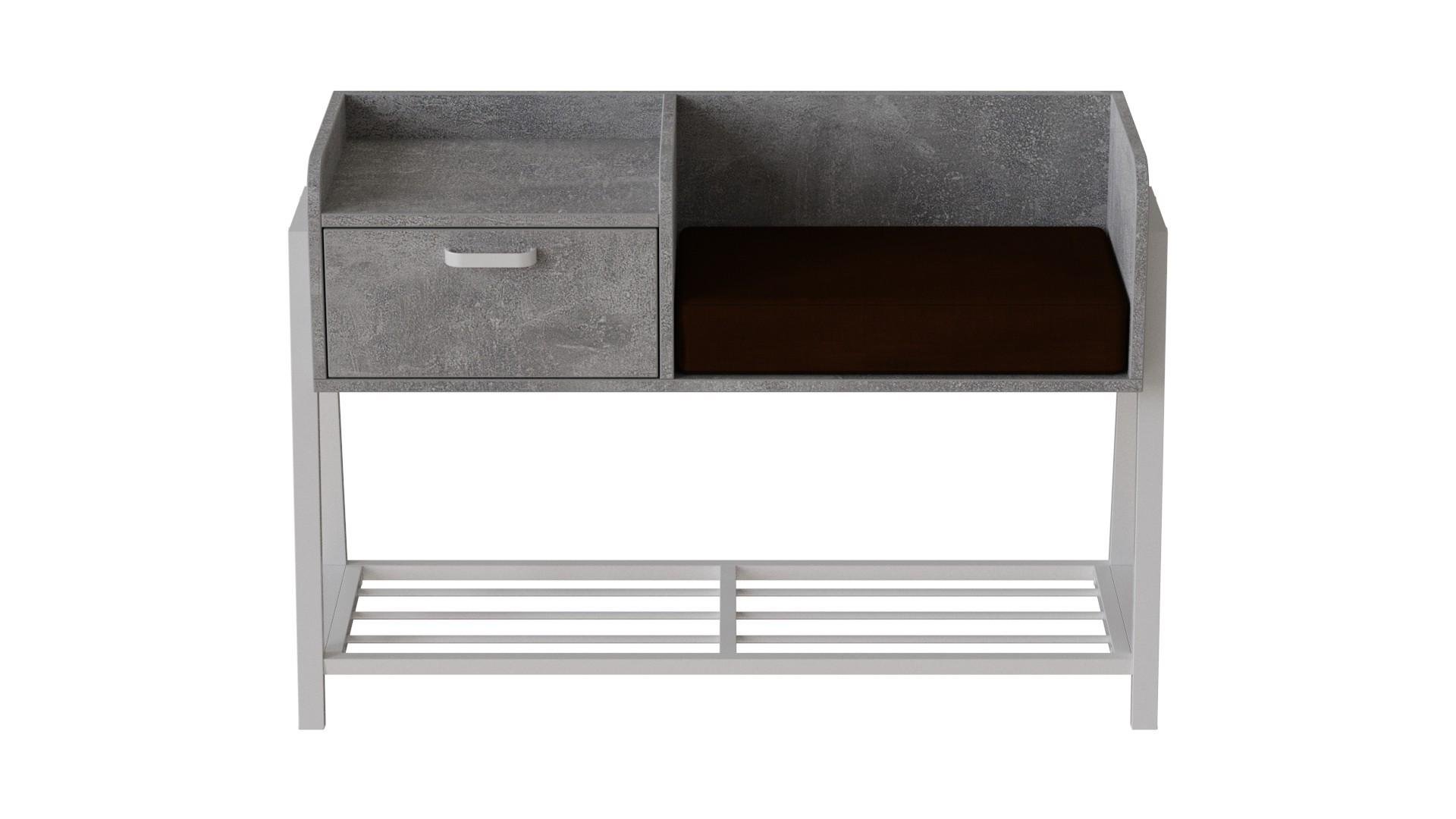 Банкетка с тумбочкой Ferrum-decor Бланка металл/ДСП 16 мм 540x1000x320 мм Белый/Бетон (FRD-103037)