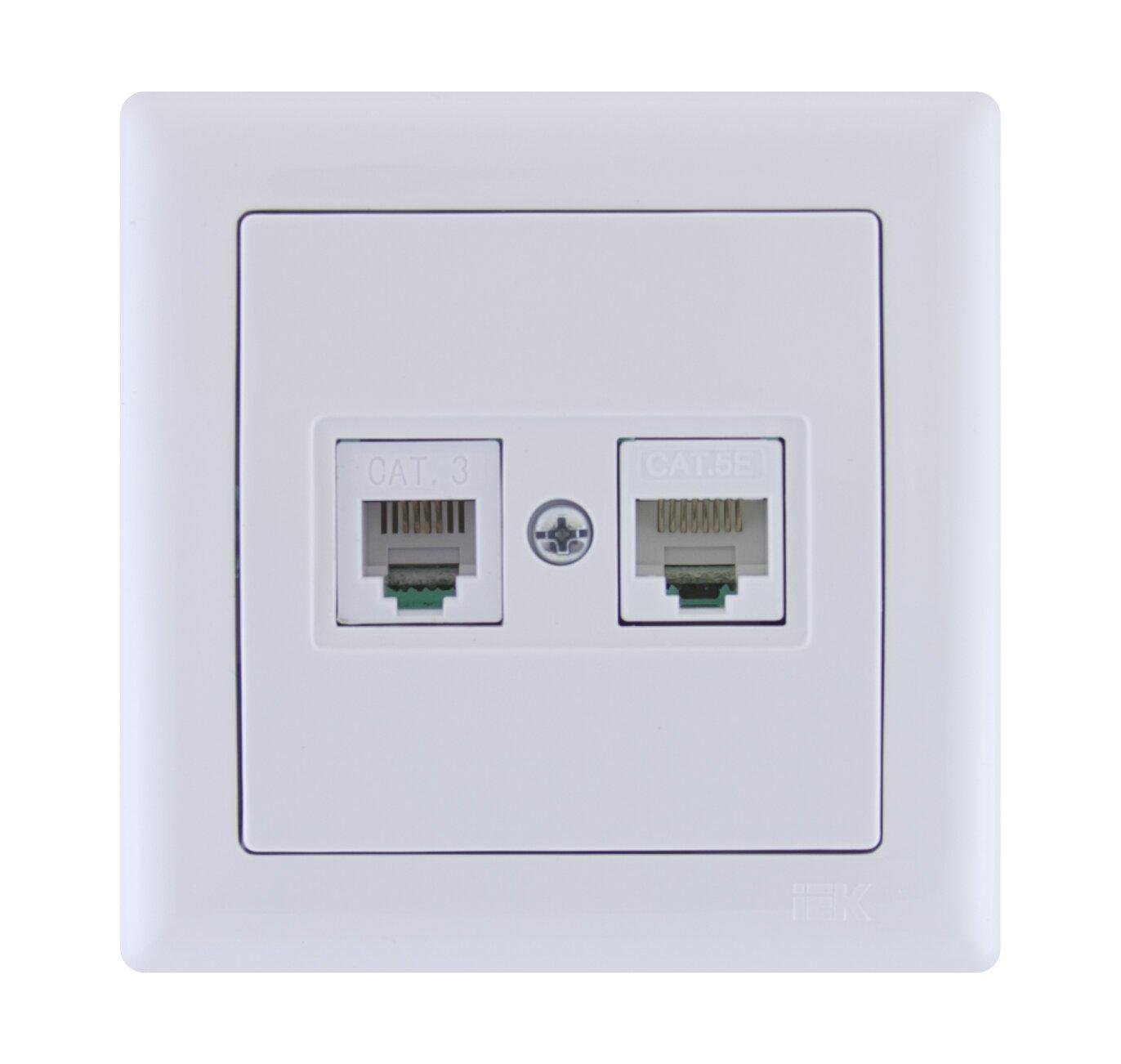 Розетка двойная УЭК BOLERO РТК02-00-0-ББ компьютерная RJ45/телефонная RJ12 Белый (EIB20-K01-01)