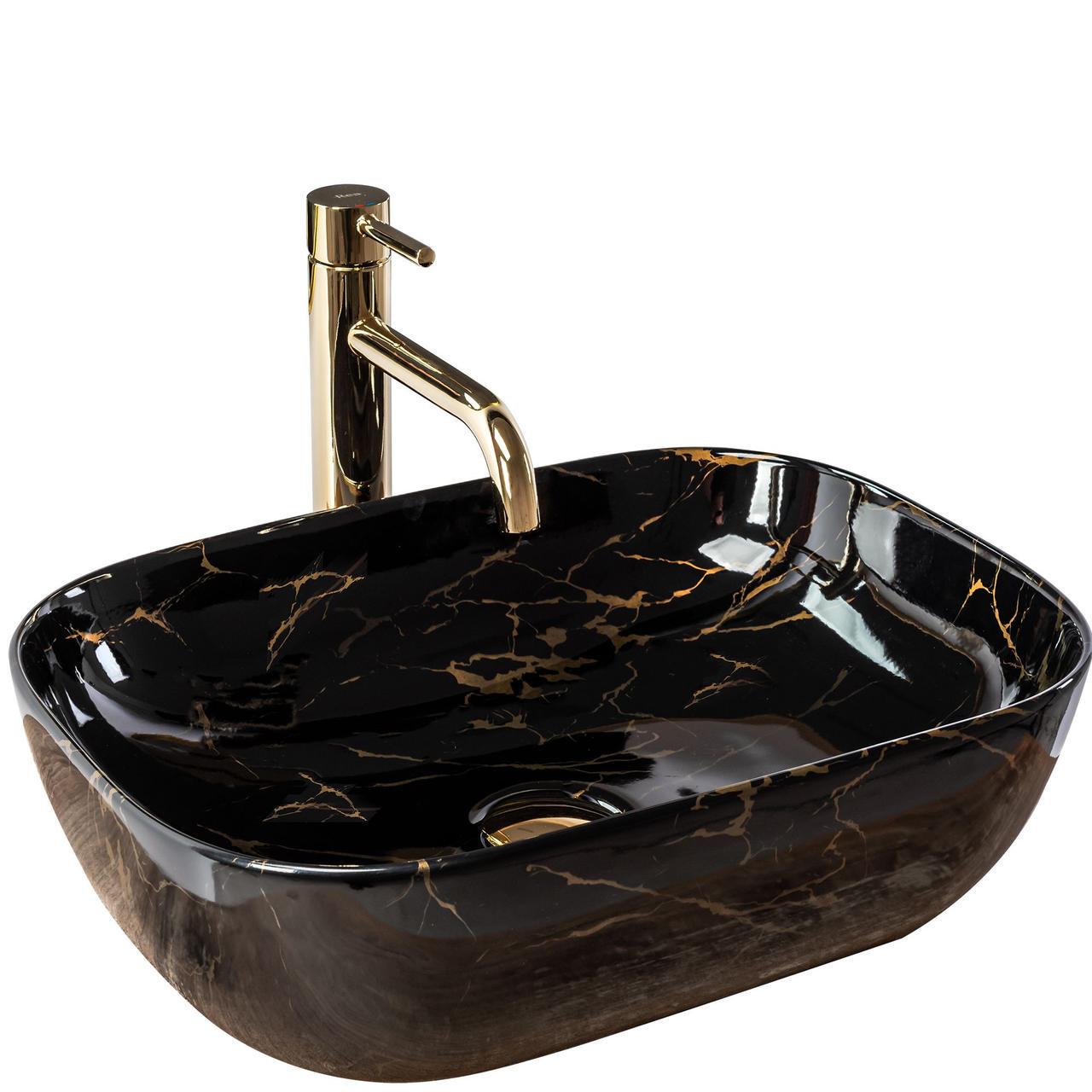 ᐉ Умывальник Rea BELINDA MARBLE SHINY U8907 Black (117273)