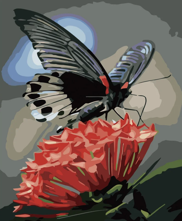 Картина по номерам Strateg Бабочка на красном цветке 40x50 см (GS534)