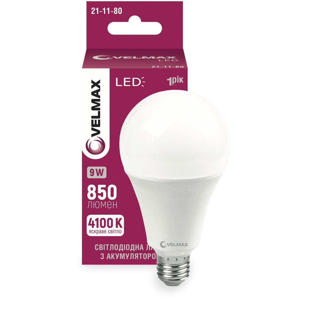 LED-лампа Velmax V-A70T 1500 mAh 9W Е27 4100K 850 Lm (28687542)