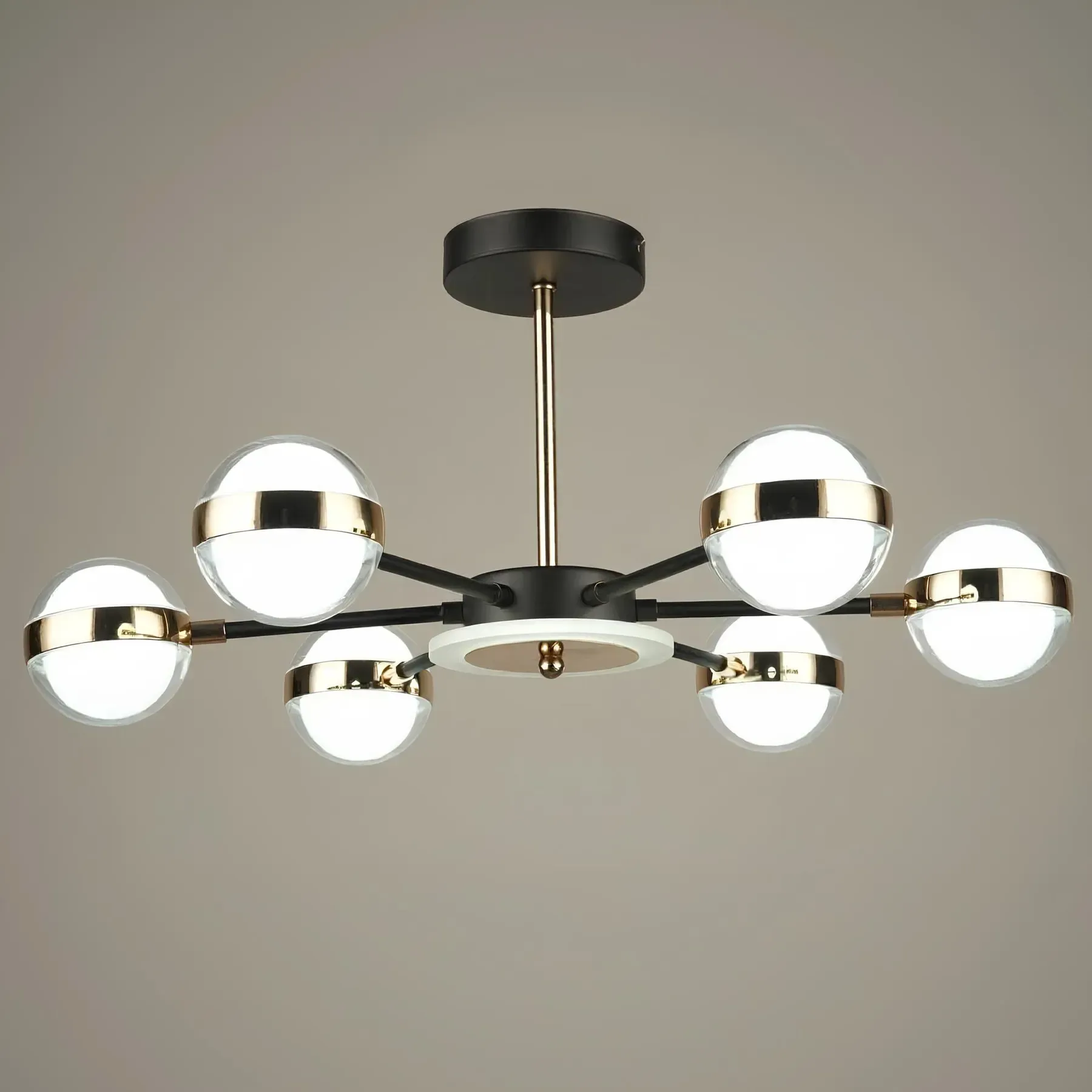 LED-люстра потолочная Sirius 91W с плафонами-шарами 3000/6500К IP20 B N4543/6 BK Черно-золотой (28685909)