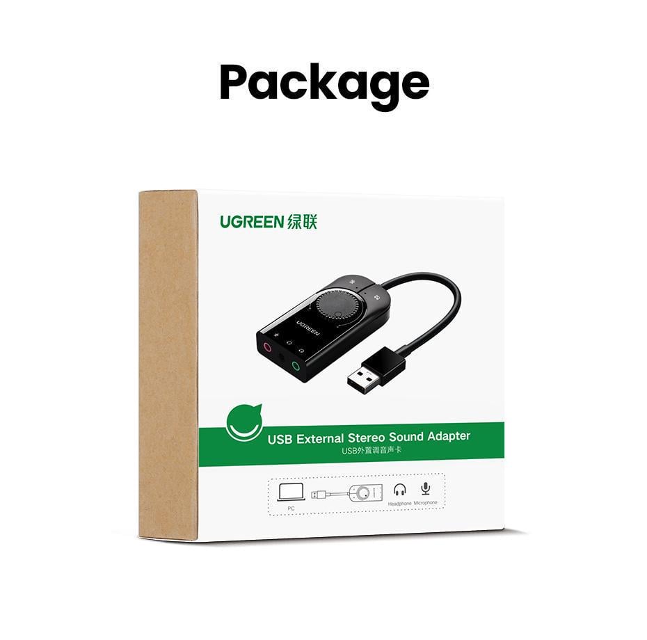 Звукова карта з підтримкою мікрофону UGREEN 0.15м USB-3x 3,5 мм minijack 16 біт/48 кГц TRS AUX з керуванням гучності Чорний (40964) - фото 9 Звукова карта з підтримкою мікрофону UGREEN 0.15м USB-3x 3,5 мм minijack 16 біт/48 кГц TRS AUX з керуванням гучності Чорний (40964) - фото 9