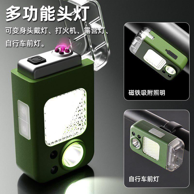 Фонарь налобный многофункциональный YM-T618-LED+COB Li-Ion/USB-C/Motion sensor/магнит/клипса/зажигалка Green - фото 6 Фонарь налобный многофункциональный YM-T618-LED+COB Li-Ion/USB-C/Motion sensor/магнит/клипса/зажигалка Green - фото 6