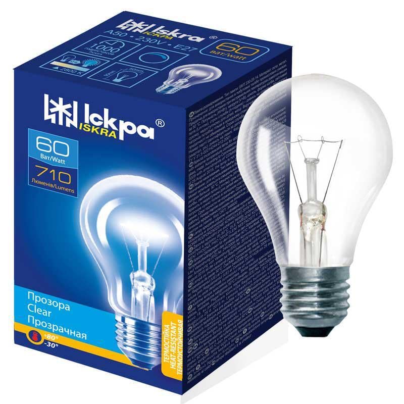 Лампа розжарювання Іскра прозора А55 60 Вт Е27 (27844395)